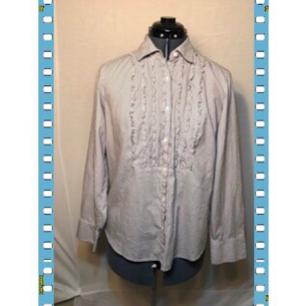Talbot's Petite  Pinstripe Ruffle Button Down